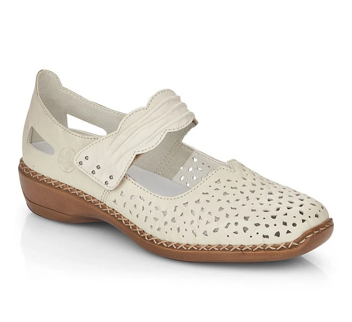 Dámská kožená prolamovaná obuv na suchý zip béžové barvy Rieker 41399-14