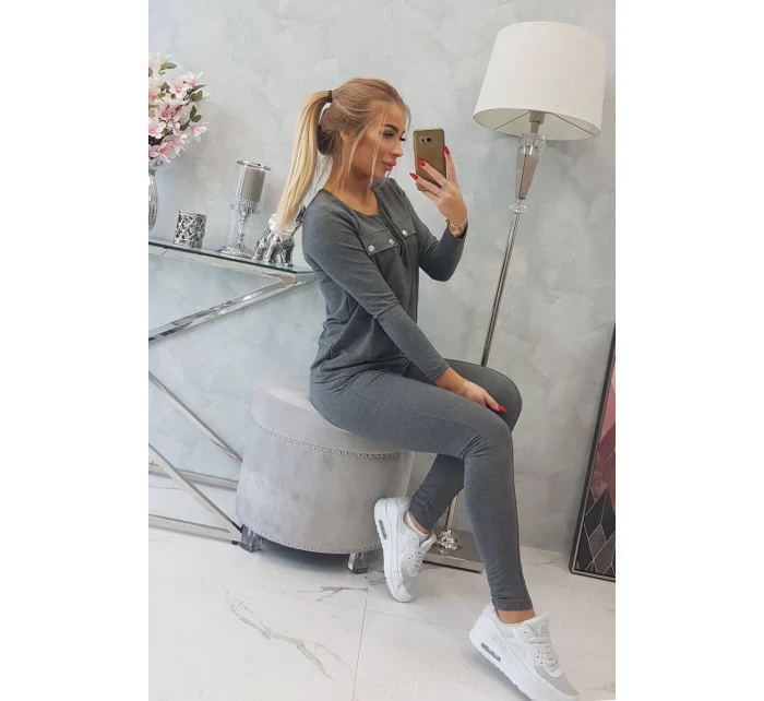 Sada s knoflíkovým výstřihem grafitová