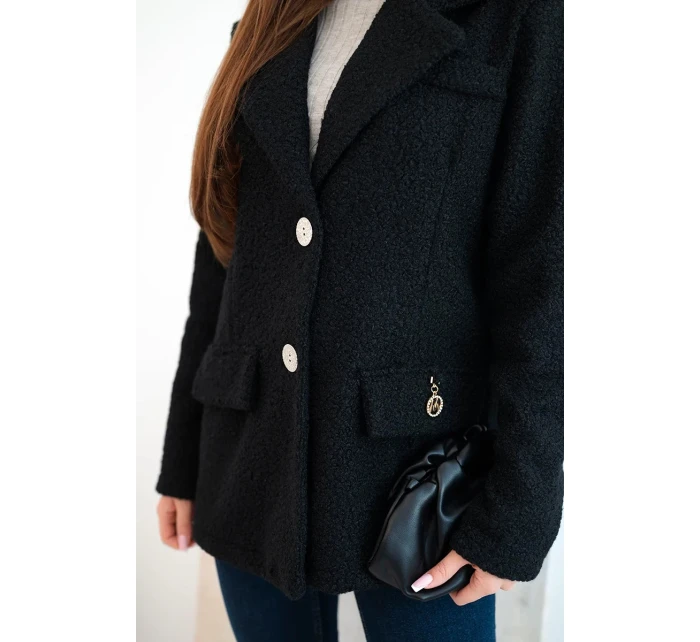 Dámská bunda z měkkého beránka s límcem černá