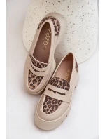Dámské Kožené Mokasíny Na Platformě A Ploché Podpatky Leopardí Světle Béžové model 21683942 - Zazoo