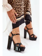 Dámské sandály na vysokém podpatku a platformě lakované černé model 21688886 - Boto Dámské sandály na vysokém podpatku a platformě lakované černé model 21688886 - Boto