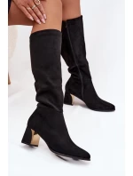 Dámské kozačky na podpatku se zlatým prvkem černé Nivarae