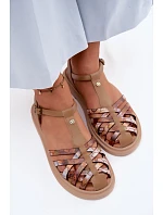 Kožené dámské sandály Ploché s Pásky Maciejka K7442-04 Béžové