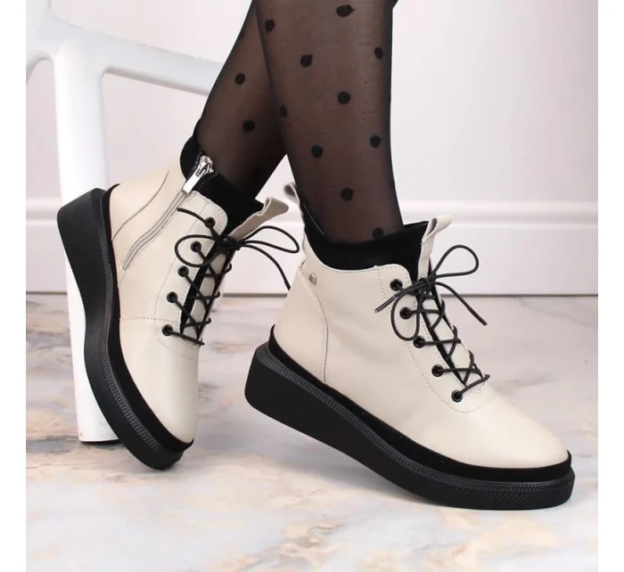 zateplené kožené boty na platformě W model 21307447 beige - FILIPPO zateplené kožené boty na platformě W model 21307447 beige - FILIPPO