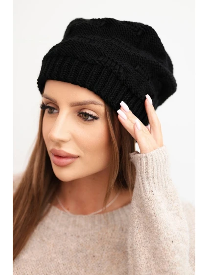 Dámská zimní čepice z vlny s pletením černá model 21782967 - K-Fashion Dámská zimní čepice z vlny s pletením černá model 21782967 - K-Fashion