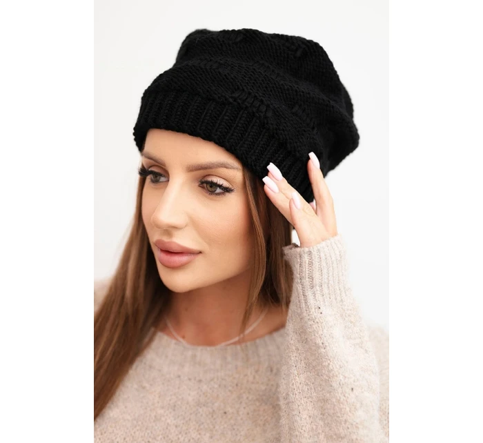 Dámská zimní čepice z vlny s pletením černá model 21782967 - K-Fashion Dámská zimní čepice z vlny s pletením černá model 21782967 - K-Fashion