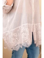 Dámská košile Plus Size bavlněná s krajkovým lemem světle béžová