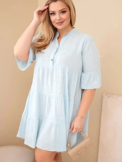 Dámské bavlněné šaty Plus Size s volány modré