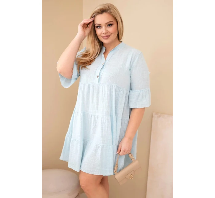 Dámské bavlněné šaty Plus Size s volány modré
