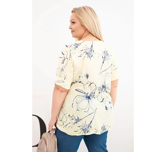 Dámská bavlněná halenka Plus Size s krátkým rukávem a kapsou žlutá Dámská bavlněná halenka Plus Size s krátkým rukávem a kapsou žlutá