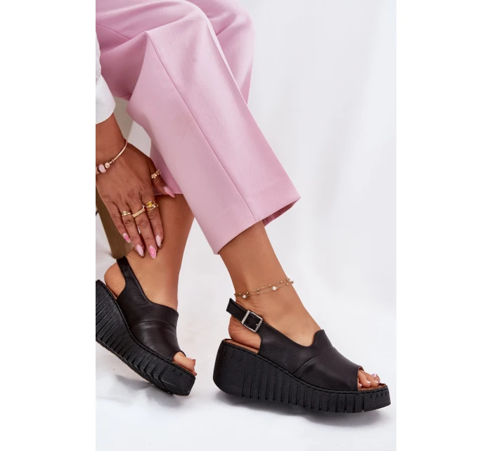 Dámské Sandály Z Přírodní Kůže Na Klínu Artiker Černé 54C0791