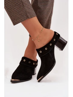 Semišové dámské kožené boty na podpatku D&A model 22031846 Černé - S.Barski