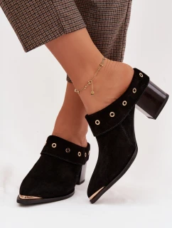 Semišové dámské kožené boty na podpatku D&A model 22031846 Černé - S.Barski