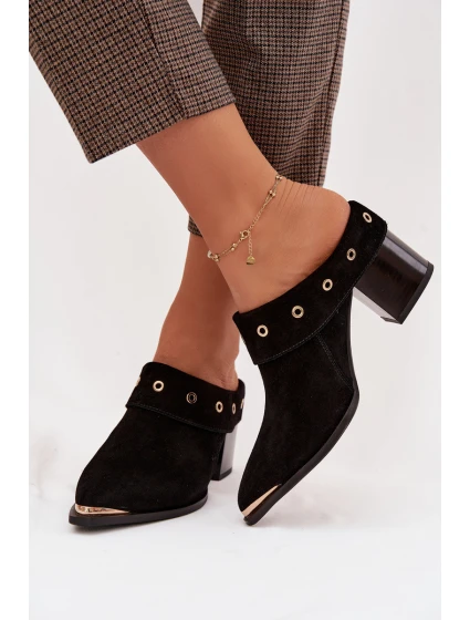 Semišové dámské kožené boty na podpatku D&A model 22031846 Černé - S.Barski