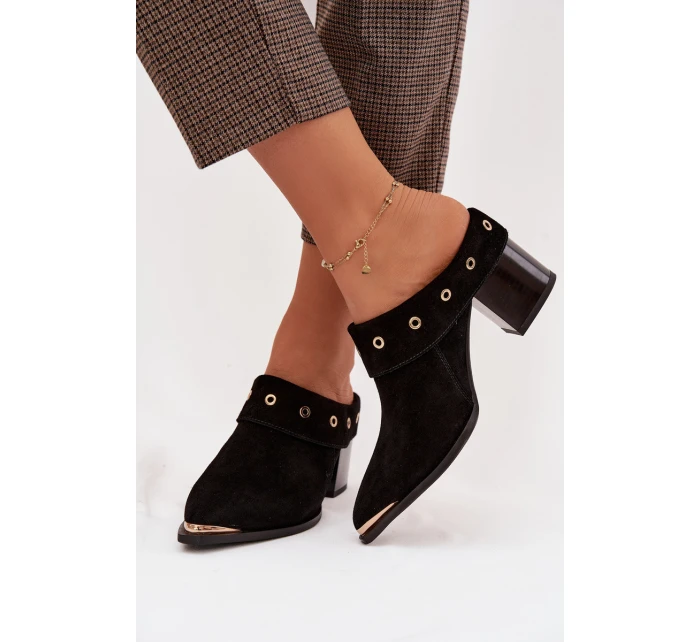 Semišové dámské kožené boty na podpatku D&A model 22031846 Černé - S.Barski