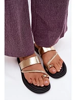 Dámské pantofle z pravé kůže na ploché podešvi Vinceza 66939 zlaté