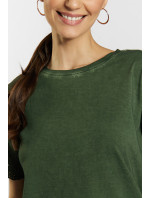Bavlněné dámské tričko Monnari s prolamovanými volánky Bottle Green