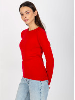Červený dámský klasický svetr s kulatým výstřihem