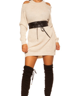 Sexy KouCla Cold Shoulder knit mini dress