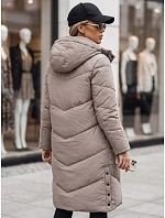 Dámská dlouhá zimní prošívaná bunda v béžové barvě FashionStreet TY5430 Dámská dlouhá zimní prošívaná bunda v béžové barvě FashionStreet TY5430