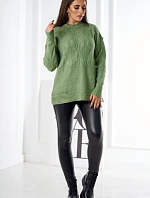 Svetr nasazený přes hlavu s módní vazbou tmavá máta