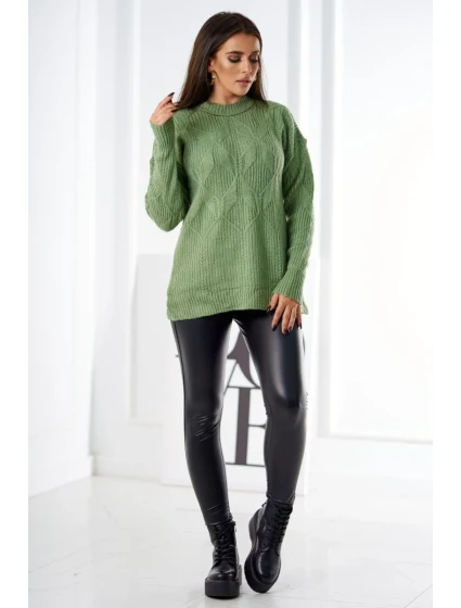 Svetr model 18970337 přes hlavu s módní vazbou tmavá máta - K-Fashion Svetr model 18970337 přes hlavu s módní vazbou tmavá máta - K-Fashion