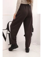 Elegantní dámské kalhoty s vysokým pasem a šněrováním v pase hnědé Elegantní dámské kalhoty s vysokým pasem a šněrováním v pase hnědé