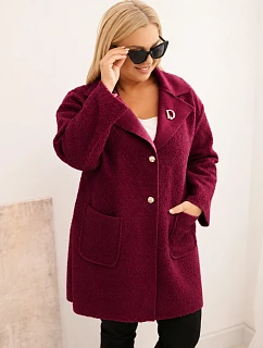 Dámský kabát Plus Size model 22324423 s vlnou a kapsami světlá khaki - K-Fashion
