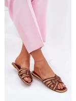 Dámské Ploché Pantofle S Propletenými Pásky Hnědé Acimine Dámské Ploché Pantofle S Propletenými Pásky Hnědé Acimine