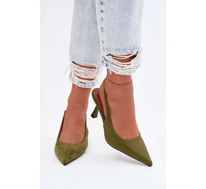 Dámské sandály na podpatku z imitace semiše zelené Saria Dámské sandály na podpatku z imitace semiše zelené Saria