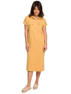 B222 Safari šaty s kapsami s klopou - medové