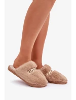 Dámské Pantofle S Kožešinou A Nápisem Hnědé Kalelia