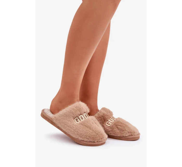 Dámské Pantofle S Kožešinou A Nápisem Hnědé Kalelia