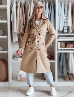 Dámský dlouhý kabát s páskem SLIMFOTA camel FashionStreet NY0746