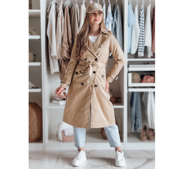 Dámský dlouhý kabát s páskem SLIMFOTA camel FashionStreet NY0746