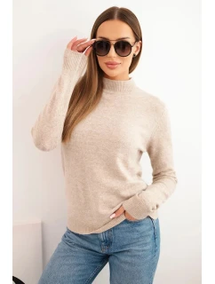 Dámský svetr s polo rolákem z měkké příze tmavě béžový