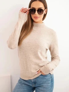 Dámský svetr s polo rolákem z měkké příze tmavě béžový
