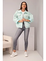 Dámská jarní prošívaná bunda s květinovým vzorem světle mátová