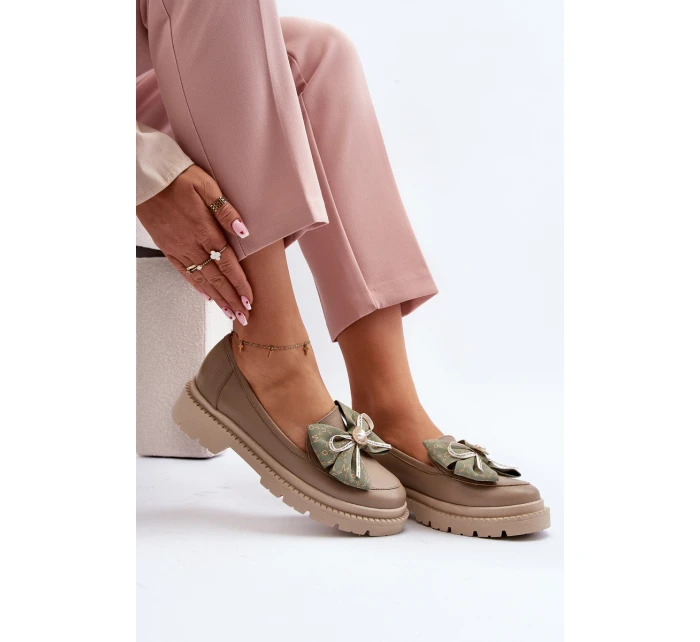 Dámské kožené mokasíny s mašlí Laura Messi 2787 Beige