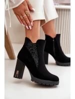 Zateplené dámské boty na vysokém podpatku s výšivkou černé model 21669227 - Boto