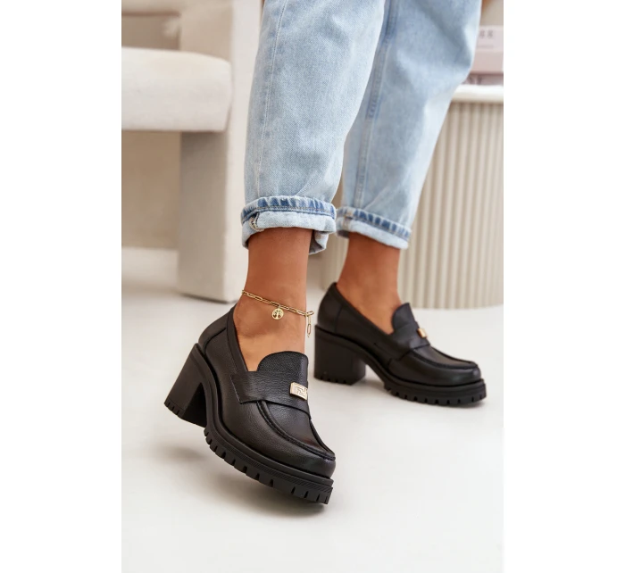 Zazoo 20168 Elegantní Dámské Polobotky Na Podpatku Přírodní Kůže Černá