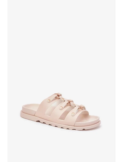 Dámské pantofle s pásky – světle béžové