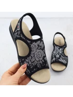 Dámské elastické květinové sandály s vysokým sedem černé Unisoft 7196