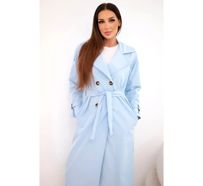 Dámský kabát v pase s límcem modrý