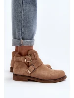 Dámské botky na plochém podpatku s pásky béžové model 21647703 - Boto Dámské botky na plochém podpatku s pásky béžové model 21647703 - Boto