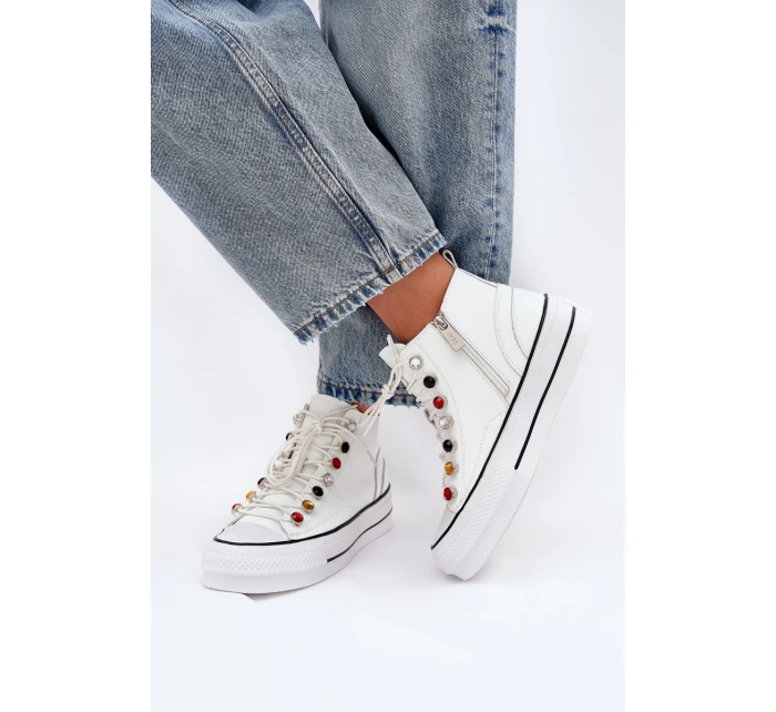 Kožené Vysoké Tenisky Dámské model 21691449 Bílé - Goe