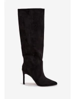 Zateplené dámské kozačky na podpatku z eko semiše černé Rosavine