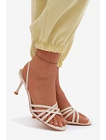 Dámské sandály na podpatku s pásky béžové Velivelle