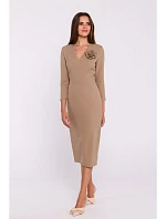 S372 Květinové tužkové šaty - béžové