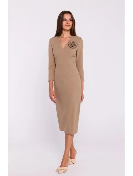 S372 Květinové tužkové šaty - béžové S372 Květinové tužkové šaty - béžové